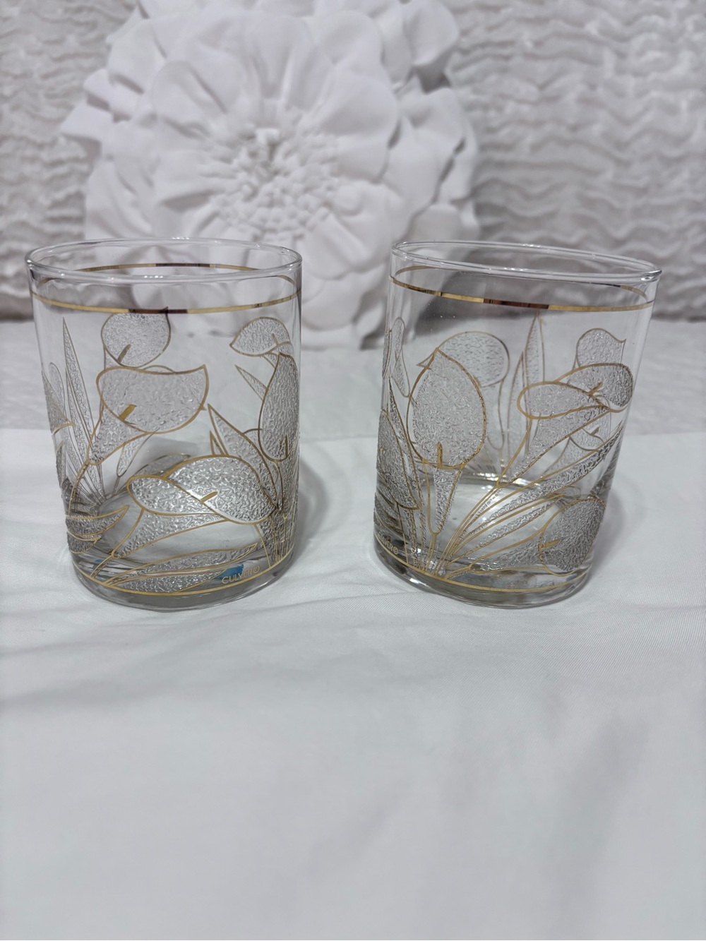Vintage Culver Calla Lily 22K Gold Rocks Glasses Set of 2
